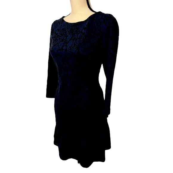Women's Ann Taylor Loft Navy and Black Tapestry Dress Size 0 - Picture 3 of 6